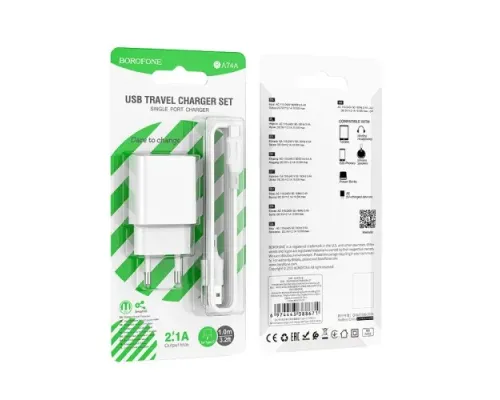МЗП BOROFONE BA74A Aspirer 1USB/2.1А Cable Type-C білий mag-6974443388671144223