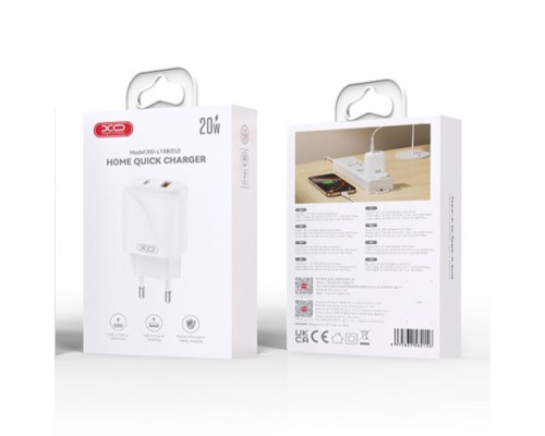 МЗП XO L158 (EU) PD20W/QC18W (1USB-A+1USB-C) Quick Charger Білий mag-6975837582132140442