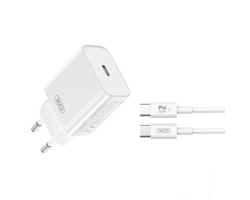МЗП XO CE15 (EU) PD20W USB-C fast charging charger with Type-C cable Білий mag-6920680846252137494