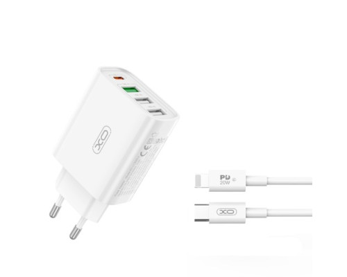 МЗП XO L120 multi port fast charging (USB-C 20W/USB-A 18W) with lightning cable Білий mag-692068084666560130