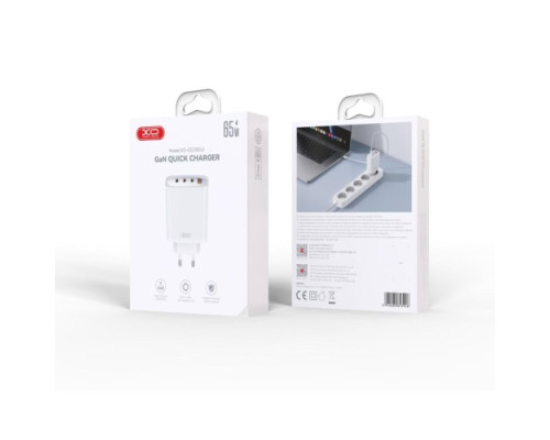 МЗП XO CE23 (EU) 65W GaN Nitride (3USB-C+1USB-A) Fast Charging Charger Білий mag-6920680853946140379
