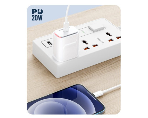 МЗП XO L90B EU PD20W Light fast home charger with Lightning cable Білий mag-692068082652019192