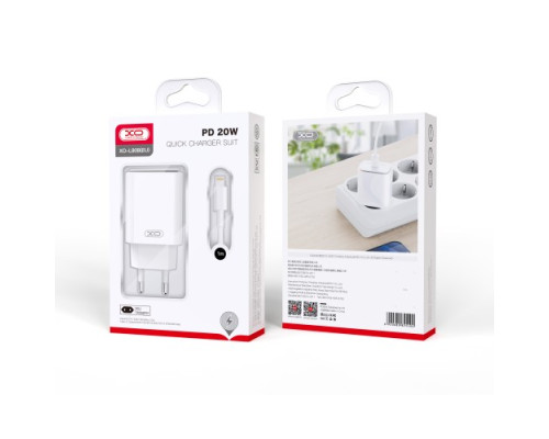 МЗП XO L90B EU PD20W Light fast home charger with Lightning cable Білий mag-692068082652019192