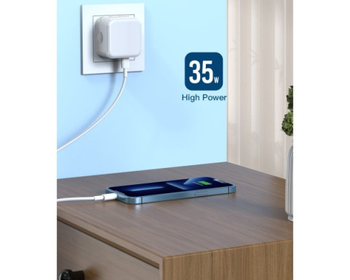 МЗП XO L102 (EU) 35W dual Type-c port fast charger with TYPE-C cable (NB124) Білий mag-692068083070119831