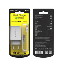 МЗП BOROFONE BA21A Long QC3.0 1USB/3A/18W + Cable Type-C білий mag-6931474702487137586
