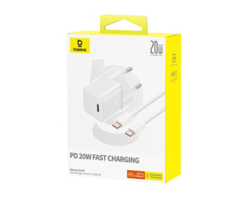 МЗП Baseus GaN5 Fast Charger(mini) 1C 20W Cable Type-C to Type-C 1m White P10110900213-01 mag-693217265451156153
