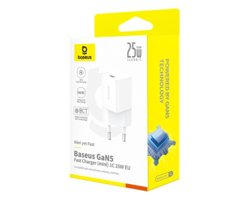 МЗП Baseus GaN5 Fast Charger (mini) 1C 25W EU White P10110909213-00 mag-6932172658205107238