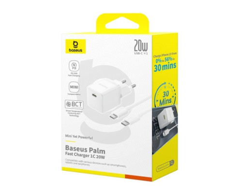 МЗП Baseus Palm Fast Charger 1C 20W + Cable Type-C to Type-C White P10111602213-01 mag-6932172677428140573