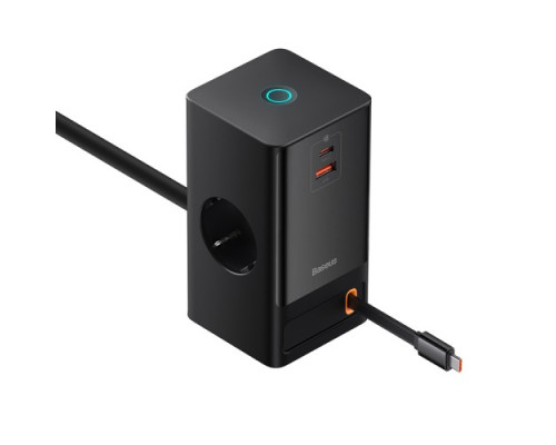 МЗП Baseus PowerCombo Digital PowerStrip 65W 2AC+1U+1C+Retractable Type-C Cable Black PSLR000301 mag-693217262543654545