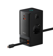 МЗП Baseus PowerCombo Digital PowerStrip 65W 2AC+1U+1C+Retractable Type-C Cable Black PSLR000301 mag-693217262543654545