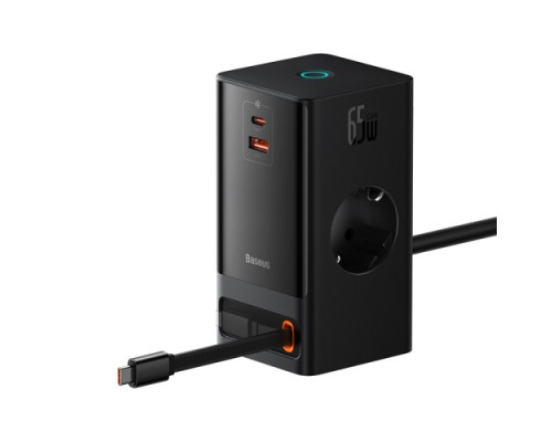 МЗП Baseus PowerCombo Digital PowerStrip 65W 2AC+1U+1C+Retractable Type-C Cable Black PSLR000301 mag-693217262543654545