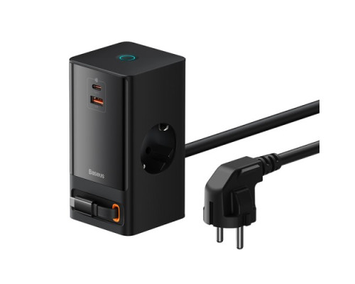МЗП Baseus PowerCombo Digital PowerStrip 65W 2AC+1U+1C+Retractable Type-C Cable Black PSLR000301 mag-693217262543654545