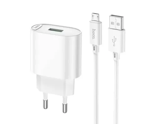 МЗП HOCO C109A Fighter single port charge set 1PD/10.5W/Micro EU White mag-6942007656603153848
