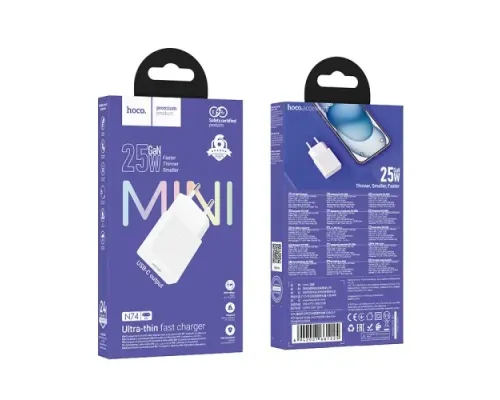 МЗП HOCO N74 Speed single-port PD25W ultra-thin charger(EU) white mag-6942007661225152128