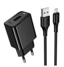 МЗП HOCO CS91A Leader single-port charger set(Micro) (EU) 2,1A Black mag-6942007670982153107
