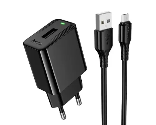 МЗП HOCO CS91A Leader single-port charger set(Micro) (EU) 2,1A Black mag-6942007670982153107