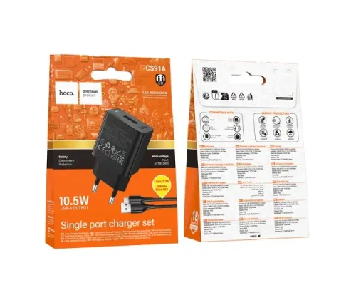 МЗП HOCO CS91A Leader single-port charger set(Micro) (EU) 2,1A Black mag-6942007670982153107