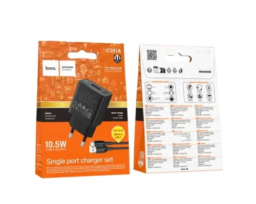 МЗП HOCO CS91A Leader single-port charger set(Type-C) (EU) 2,1A Black mag-6942007670999153042
