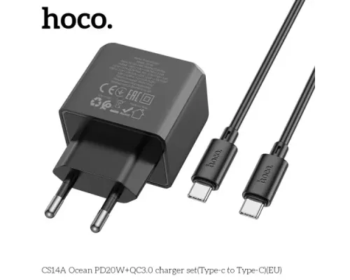 МЗП HOCO CS14A Ocean PD20W+QC3.0 charger set(Type-C to Type-C) Black mag-6942007603911144010