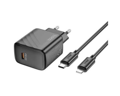 МЗП HOCO CS22A Value single port PD30W charger set(C to iP) Black mag-6942007609920132383