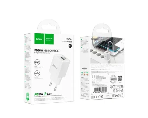 МЗП HOCO C147A Charm PD20W+QC3.0 charger White mag-6942007630276142173