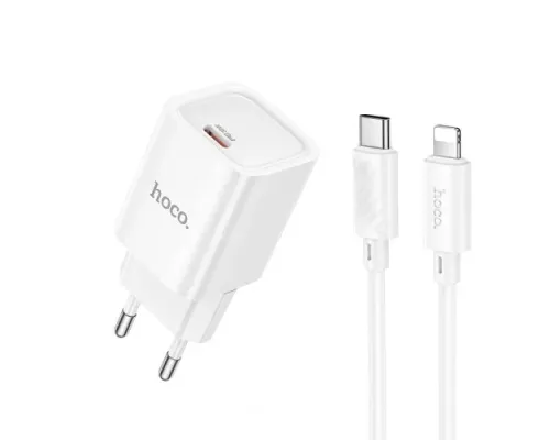 МЗП HOCO C148A Charm single port PD30W charger set(C to iP) White mag-6942007630313146203
