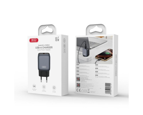 МЗП XO L152(EU) QC18W 1USB-A Fast Charger Чорний mag-6975837582194140443