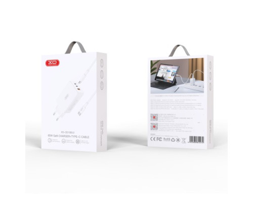 МЗП XO CE13 (EU) 65W GaN tech fast charging with Type-c cable Білий mag-692068084428919255