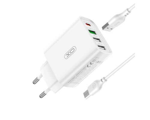 МЗП XO L120 (EU) multi port fast charging charger (USB-C 20W/USB-A 18W) with Micro cable Білий mag-692068084667260131