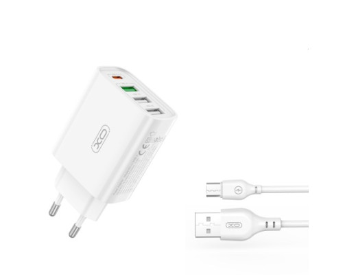 МЗП XO L120 (EU) multi port fast charging charger (USB-C 20W/USB-A 18W) with Micro cable Білий mag-692068084667260131
