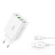 МЗП XO L120 (EU) multi port fast charging charger (USB-C 20W/USB-A 18W) with Micro cable Білий mag-692068084667260131