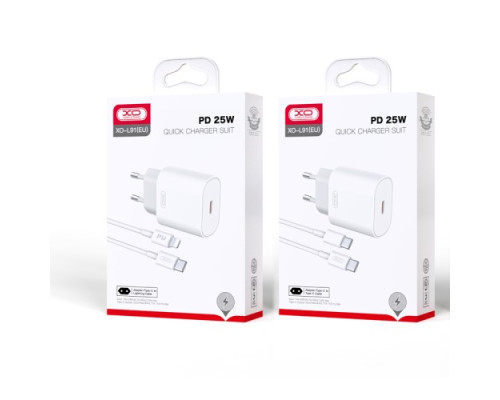МЗП XO L91 25W TYPE-C fast charger with TYPE-C cable Білий mag-692068080839757198