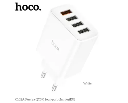 МЗП HOCO C102A Fuerza 4USB/3,4A/28,5W/QC3.0 White mag-6931474777713143995