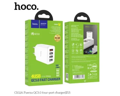 МЗП HOCO C102A Fuerza 4USB/3,4A/28,5W/QC3.0 White mag-6931474777713143995