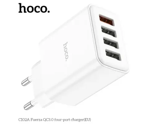 МЗП HOCO C102A Fuerza 4USB/3,4A/28,5W/QC3.0 White mag-6931474777713143995