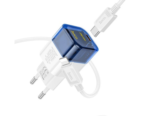 МЗП HOCO C125A Transparent tribute single-port PD20W charger set (C to iP) Blue/White mag-693147479836762038