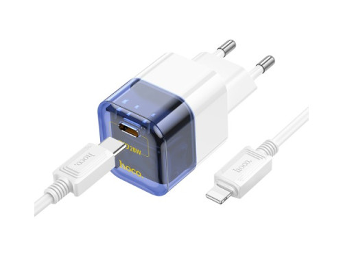 МЗП HOCO C125A Transparent tribute single-port PD20W charger set (C to iP) Blue/White mag-693147479836762038