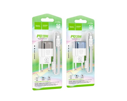МЗП HOCO C125A Transparent tribute single-port PD20W charger set (C to iP) Blue/White mag-693147479836762038