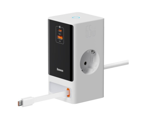 МЗП Baseus PowerCombo Digital PowerStrip 65W 2AC+1U+1C+Retractable Type-C Cable White PSLR000602 mag-693217262860454550
