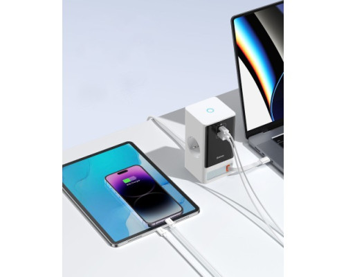 МЗП Baseus PowerCombo Digital PowerStrip 65W 2AC+1U+1C+Retractable Type-C Cable White PSLR000602 mag-693217262860454550