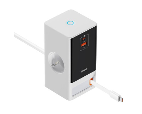 МЗП Baseus PowerCombo Digital PowerStrip 65W 2AC+1U+1C+Retractable Type-C Cable White PSLR000602 mag-693217262860454550