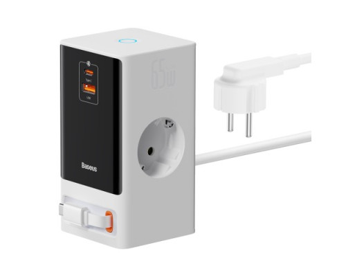 МЗП Baseus PowerCombo Digital PowerStrip 65W 2AC+1U+1C+Retractable Type-C Cable White PSLR000602 mag-693217262860454550