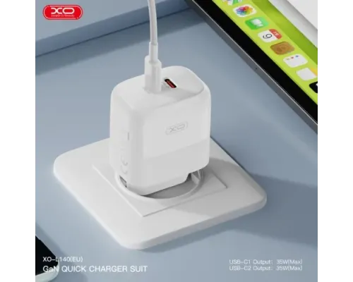 МЗП XO L140 (EU) 35W GaN Nitride (2USB-C) Fast Charging Білий дефект пакування mag-2000001612729154011
