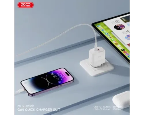 МЗП XO L140 (EU) 35W GaN Nitride (2USB-C) Fast Charging Білий дефект пакування mag-2000001612729154011