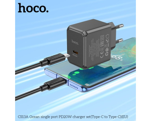 МЗП HOCO CS13A Ocean single port PD20W charger set(C to C) Black mag-6942007603843142595