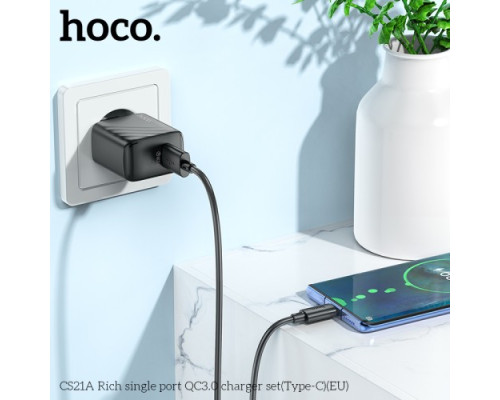 МЗП HOCO CS21A Rich single port QC3.0 charger set(Type-C)(EU) Black mag-694200760990662051