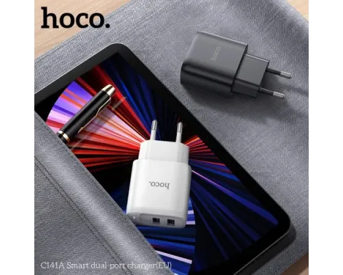 МЗП HOCO C141A Smart dual-port charger(EU) 5V/2.1A Black mag-6942007627849151544