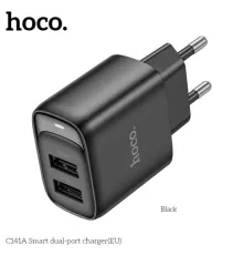 МЗП HOCO C141A Smart dual-port charger(EU) 5V/2.1A Black mag-6942007627849151544
