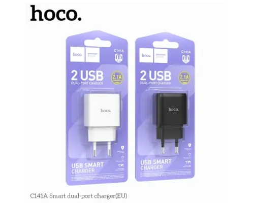 МЗП HOCO C141A Smart dual-port charger(EU) 5V/2.1A Black mag-6942007627849151544