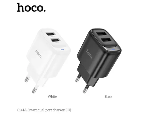 МЗП HOCO C141A Smart dual-port charger(EU) 5V/2.1A Black mag-6942007627849151544